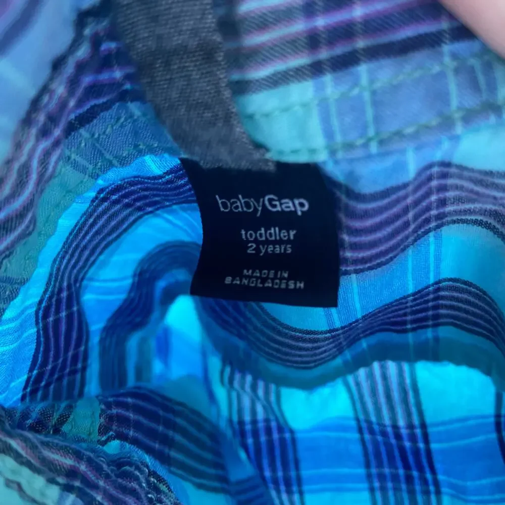 Gap Boys Shirt Size 2 Oceanside Blue Plaid Roll Tab Cuff Button Up‎ Front